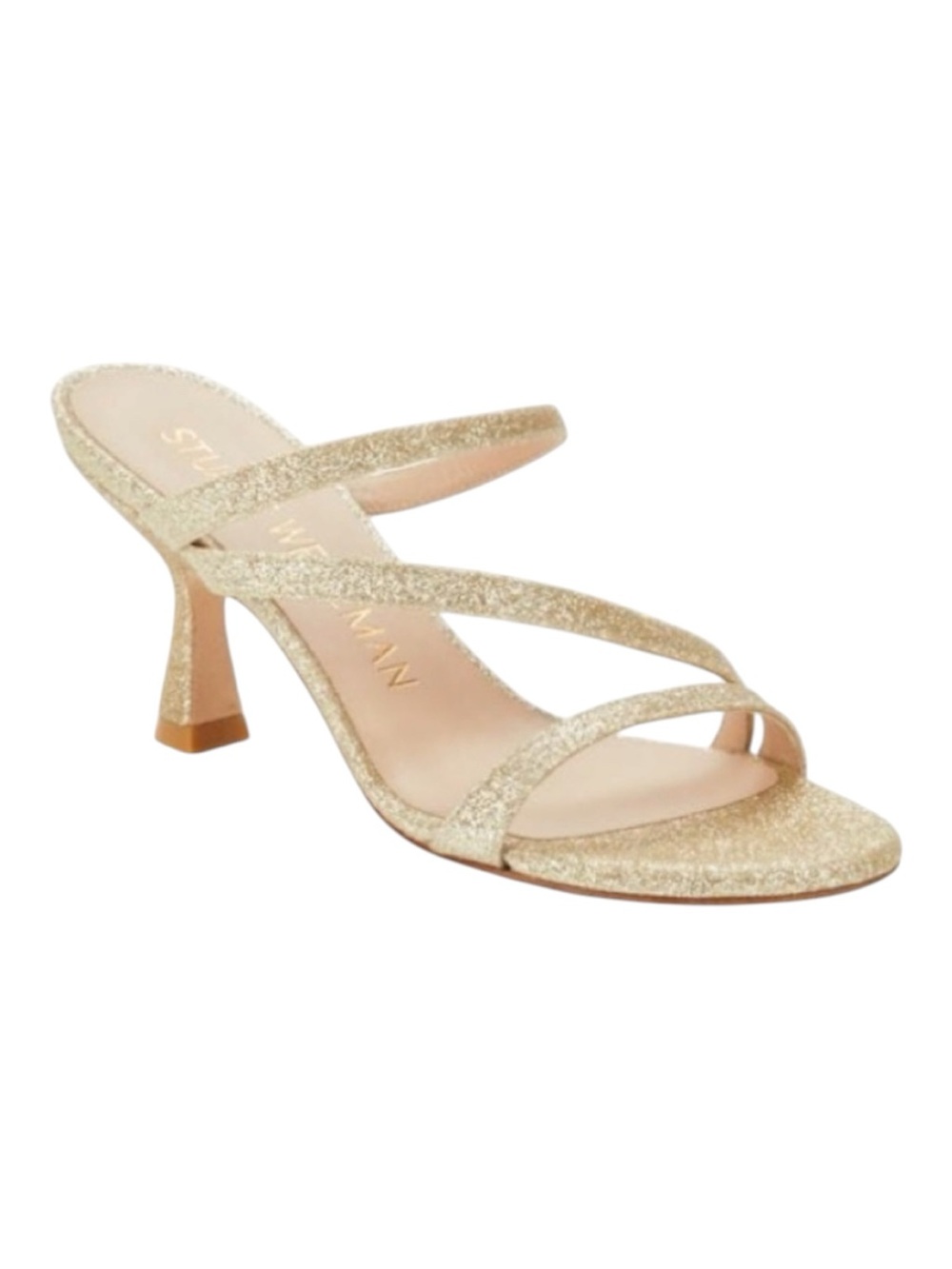 NWOB Stuart Weitzman Parton Gold Glitter Heel Sandals - Sz 7